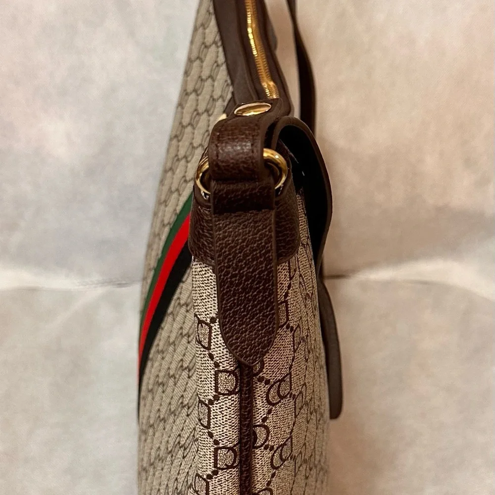 Designer Brown and Green Patterned Shoulder Bag - New - Picture 2 of 9